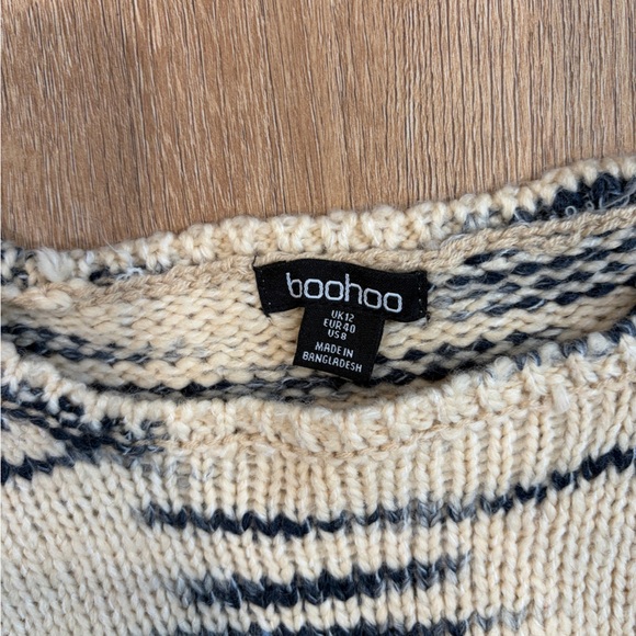 Boohoo Beige and Navy Patterned Long Sleeve Dress Size 8 - Picture 7 of 8